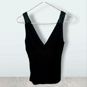 V- Neck Black Tank With Sequin